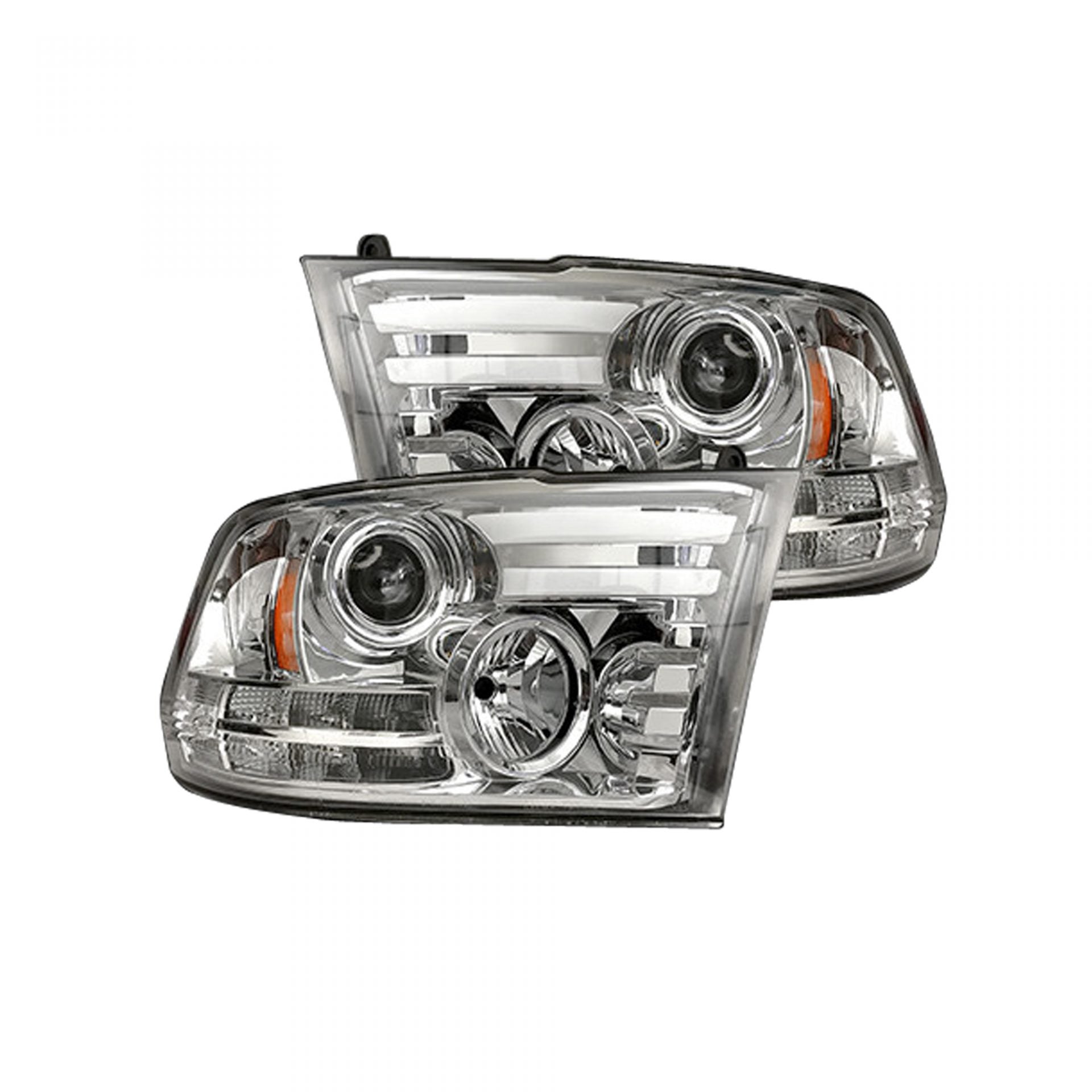 Dodge RAM 14-19 1500 4th GEN Body Style w/ OEM Projectors & 15-18 2500/3500 w/ OEM Projectors - PROJECTOR HEADLIGHTS w/ Ultra High Power Smooth OLED DRL & High Power Amber LED Turn Signals - Clear / Chrome