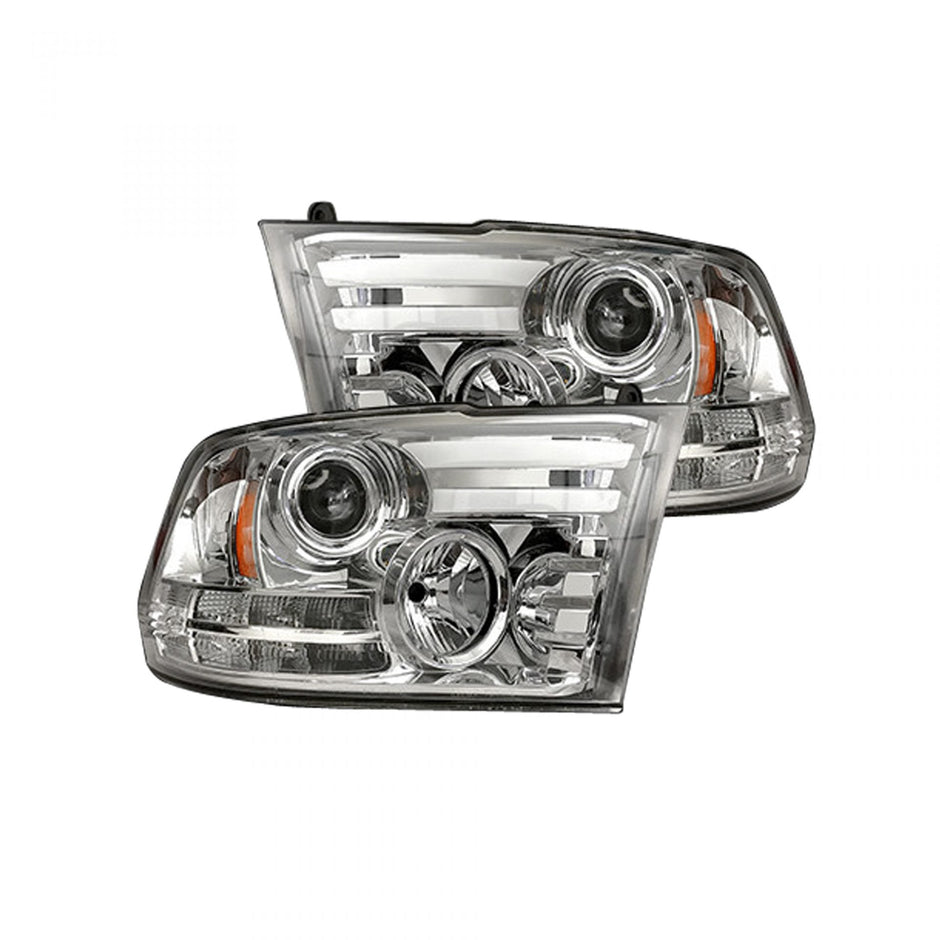 Dodge RAM 14-19 1500 4th GEN Body Style w/ OEM Projectors & 15-18 2500/3500 w/ OEM Projectors - PROJECTOR HEADLIGHTS w/ Ultra High Power Smooth OLED DRL & High Power Amber LED Turn Signals - Clear / Chrome