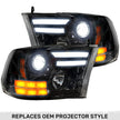 Dodge RAM 14-19 1500 4th GEN Body Style w/ OEM Projectors & 15-18 2500/3500 w/ OEM Projectors - PROJECTOR HEADLIGHTS w/ Ultra High Power Smooth OLED DRL & High Power Amber LED Turn Signals - Smoked / Black - Image 3