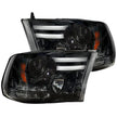 Dodge RAM 14-19 1500 4th GEN Body Style w/ OEM Projectors & 15-18 2500/3500 w/ OEM Projectors - PROJECTOR HEADLIGHTS w/ Ultra High Power Smooth OLED DRL & High Power Amber LED Turn Signals - Smoked / Black - Image 2
