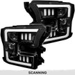 Ford F150 15-17 (Replaces OEM Halogen Style Head Lights Only) PROJECTOR HEADLIGHTS w/ Ultra High Power Smooth White OLED DRL & SCANNING SWITCHBACK High Power Amber LED Turn Signals - Smoked / Black