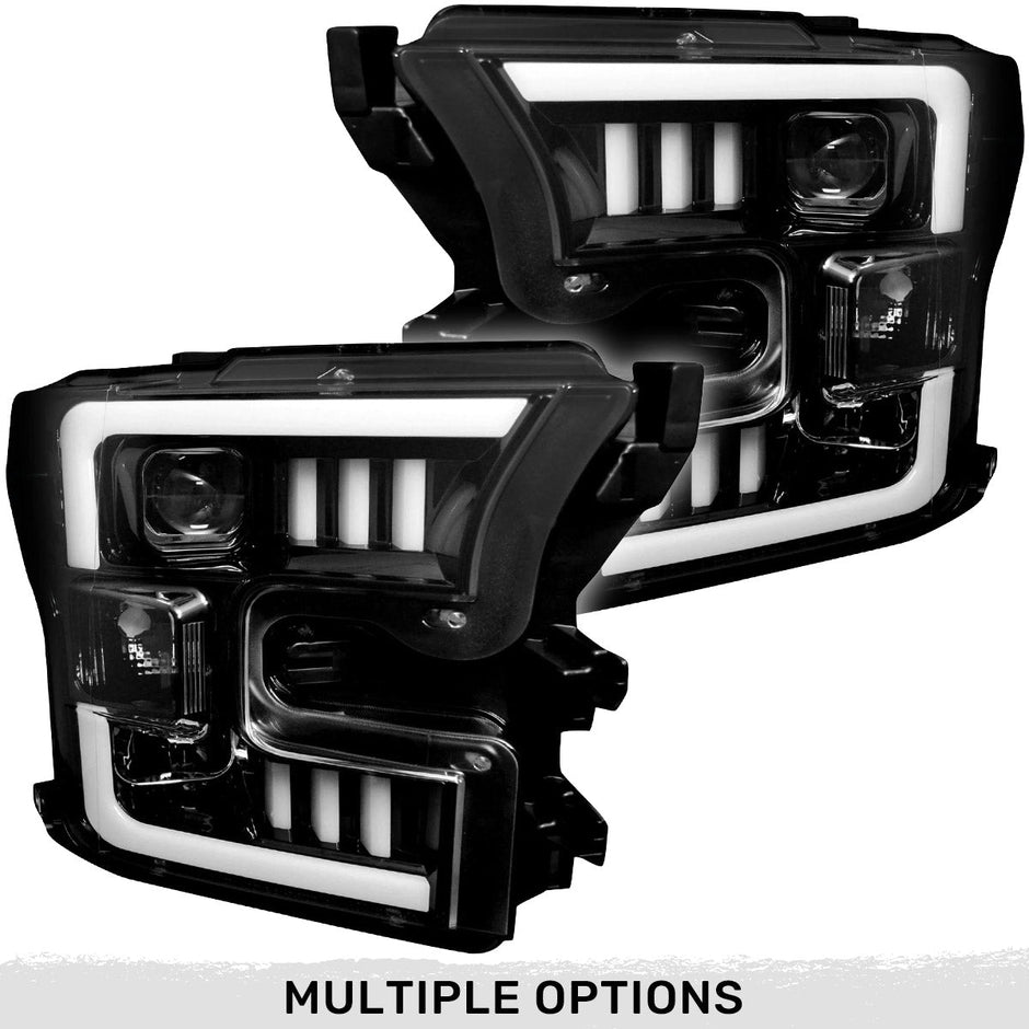 Ford F150 15-17 (Replaces OEM Halogen Style Head Lights Only) PROJECTOR HEADLIGHTS - Smoked / Black