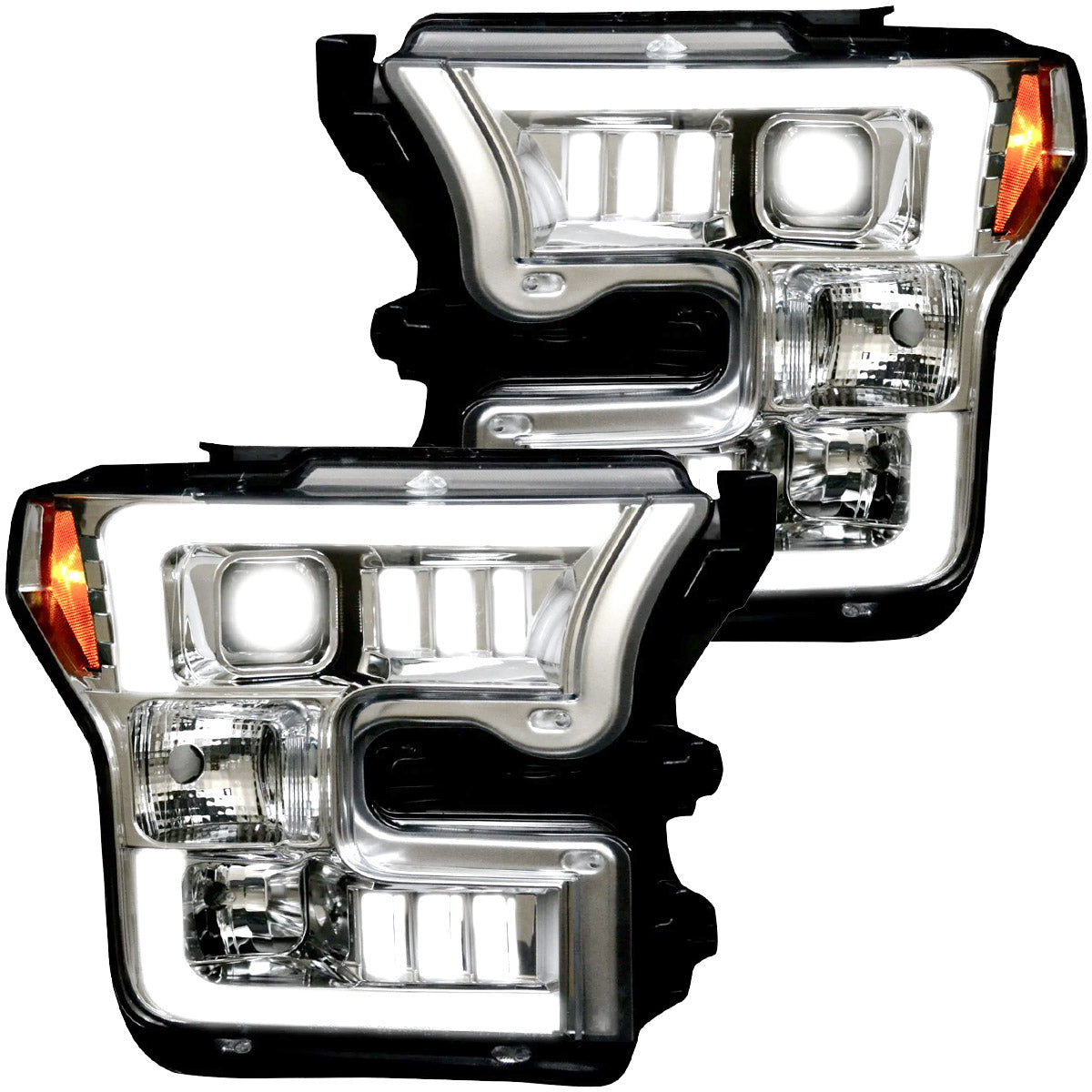 Ford F150 15-17 (Replaces OEM Halogen Style Head Lights Only) PROJECTOR HEADLIGHTS - Clear / Chrome