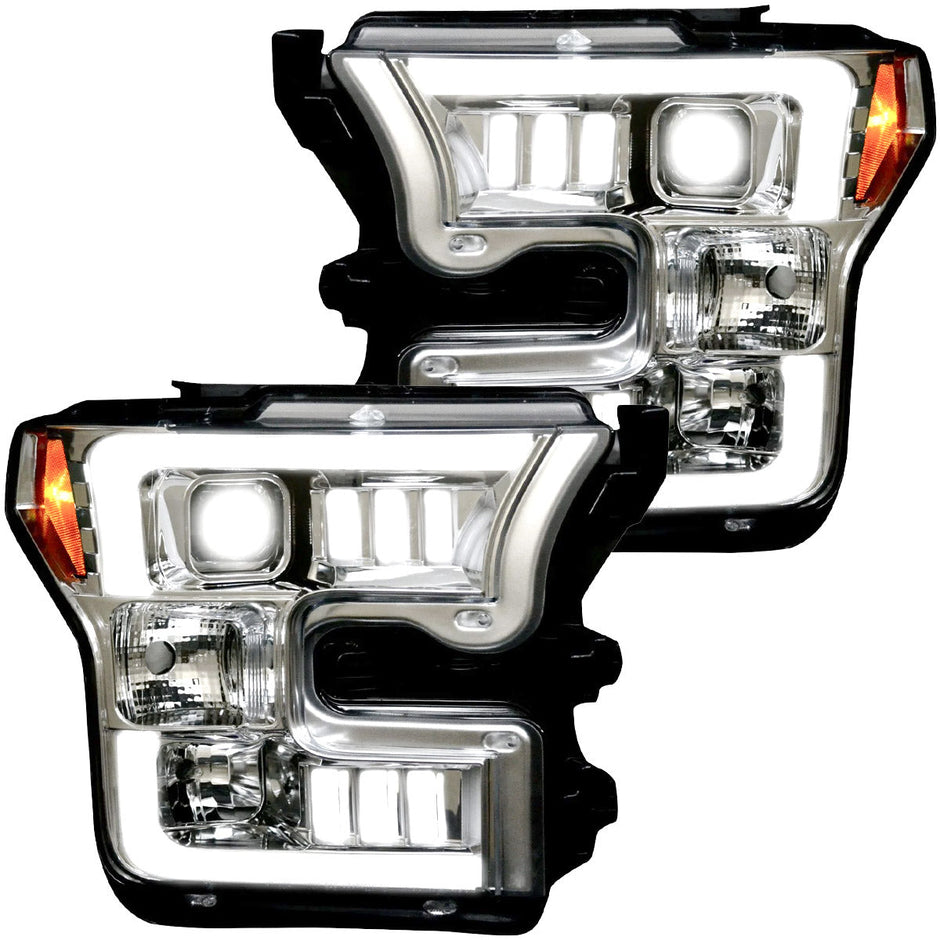 Ford F150 15-17 (Replaces OEM Halogen Style Head Lights Only) PROJECTOR HEADLIGHTS - Clear / Chrome
