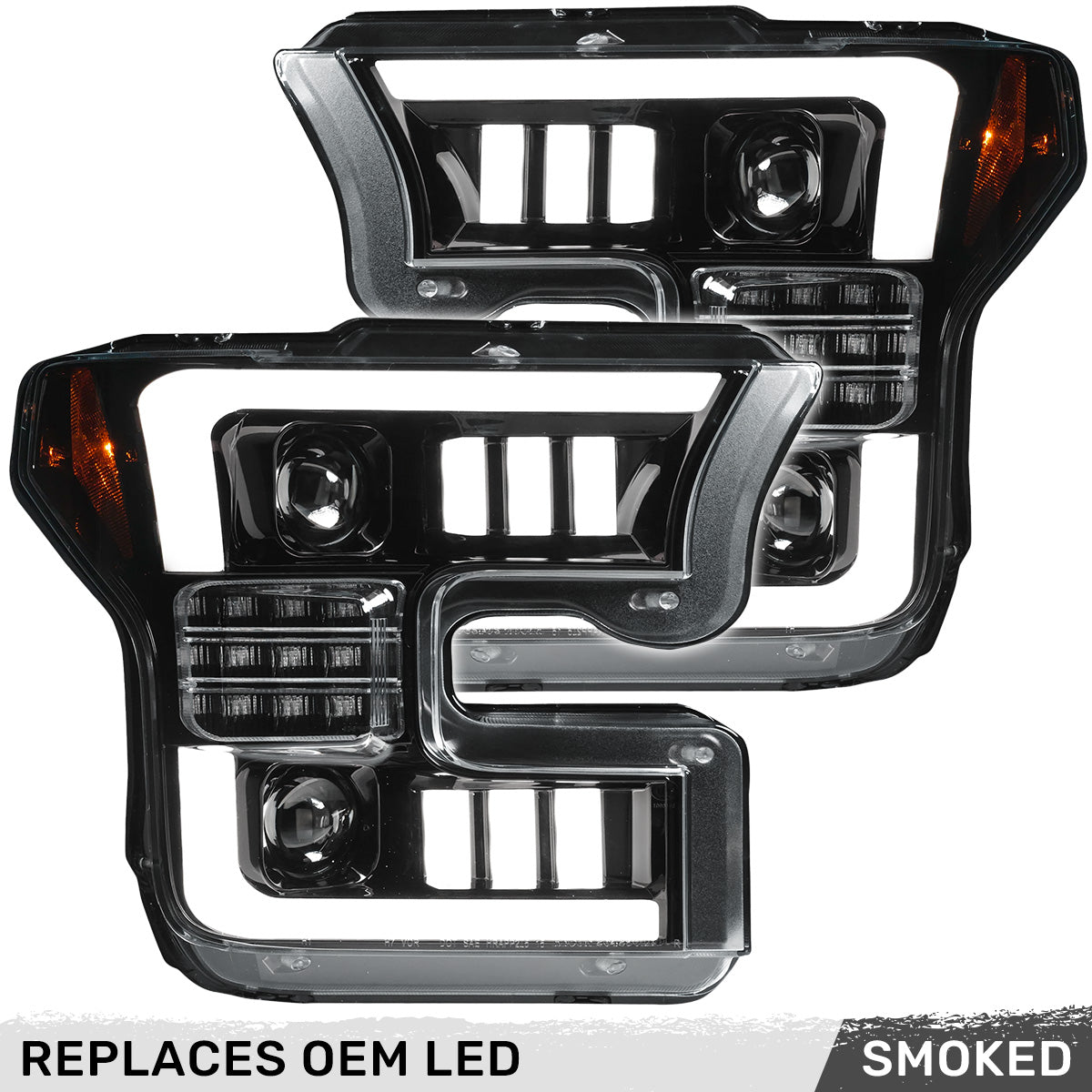 Ford F150 15-17 (Replaces OEM LED Style Head Lights Only) 6K LED PROJECTOR HEADLIGHTS w/ Ultra High Power Smooth OLED DRL & SCANNING SWITCHBACK High Power Amber LED Turn Signals - Smoked / Black - Image 3