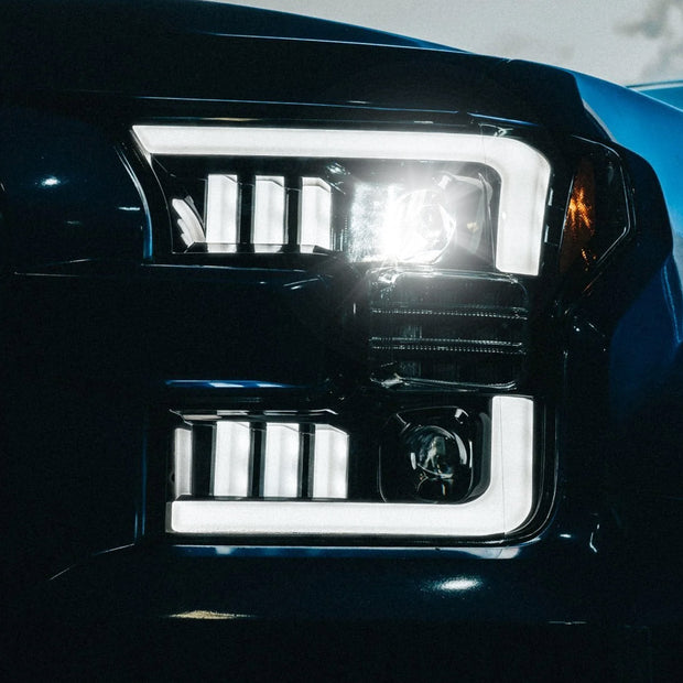 Ford F150 15-17 (Replaces OEM LED Style Head Lights Only) 6K LED PROJECTOR HEADLIGHTS w/ Ultra High Power Smooth OLED DRL & SCANNING SWITCHBACK High Power Amber LED Turn Signals - Smoked / Black - Image 2
