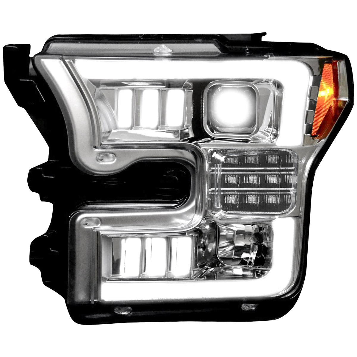 Ford F150 15-17 (Replaces OEM LED Style Head Lights Only) 6K LED PROJECTOR HEADLIGHTS w/ Ultra High Power Smooth OLED DRL & SCANNING SWITCHBACK High Power Amber LED Turn Signals - Clear / Chrome - Image 4