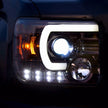 GMC Sierra 14-18 1500 (3rd GEN Body Style) & 14-19 2500/3500 PROJECTOR HEADLIGHTS w/ Ultra High Power Smooth White OLED DRL & SCANNING SWITCHBACK High Power Amber LED Turn Signals - Smoked / Black - Image 2