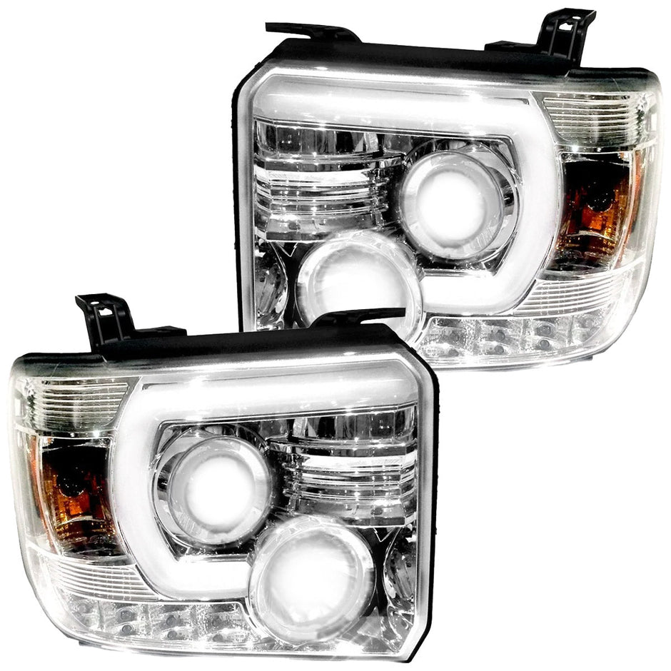 GMC Sierra 14-18 1500 (3rd GEN Body Style) & 14-19 2500/3500 PROJECTOR HEADLIGHTS w/ SMOOTH OLED HALOS & DRL - Clear / Chrome - Image 2