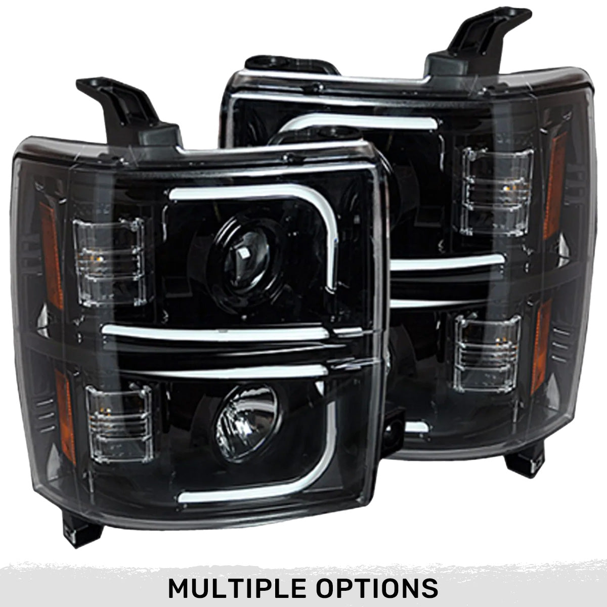 Chevrolet Silverado 2500/3500 Heavy Duty 14-19 (3rd GEN Body Style) PROJECTOR HEADLIGHTS w/ Ultra High Power Smooth OLED HALOS & DRL - Smoked / Black