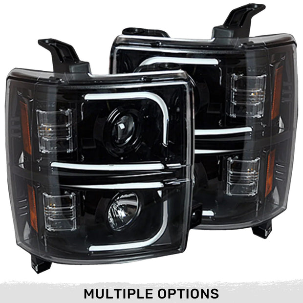 Chevrolet Silverado 2500/3500 Heavy Duty 14-19 (3rd GEN Body Style) PROJECTOR HEADLIGHTS w/ Ultra High Power Smooth OLED HALOS & DRL - Smoked / Black