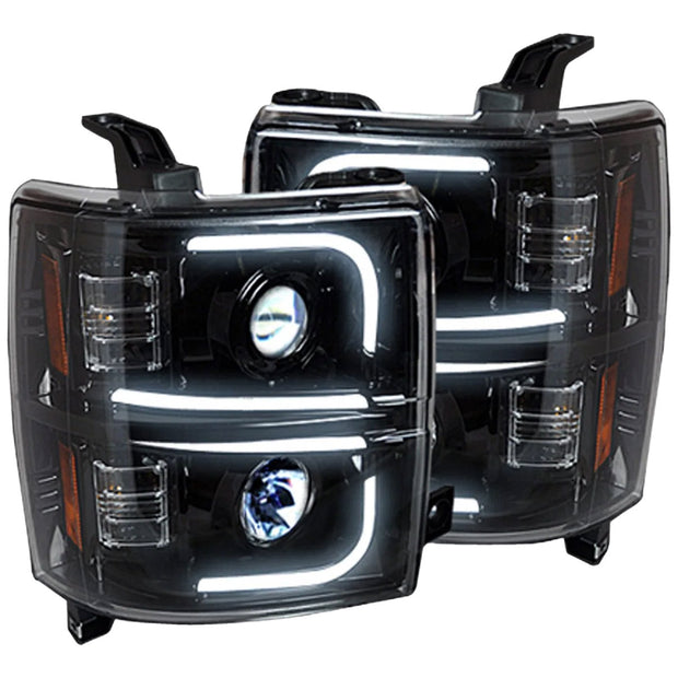 Chevrolet Silverado 2500/3500 Heavy Duty 14-19 (3rd GEN Body Style) PROJECTOR HEADLIGHTS w/ Ultra High Power Smooth OLED HALOS & DRL - Smoked / Black - Image 2