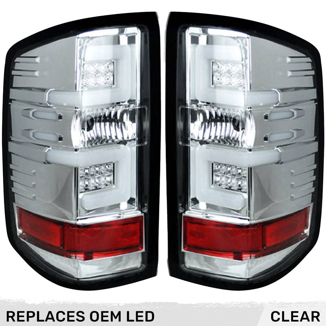 Chevy Silverado 16-18 1500 & 16-19 2500/3500 (Replaces Factory OEM LED Tail Lights ONLY - Also Fits GMC Sierra 15-19 Dually Body Style with Factory OEM LED Tail Lights ONLY) OLED TAIL LIGHTS - Clear Lens