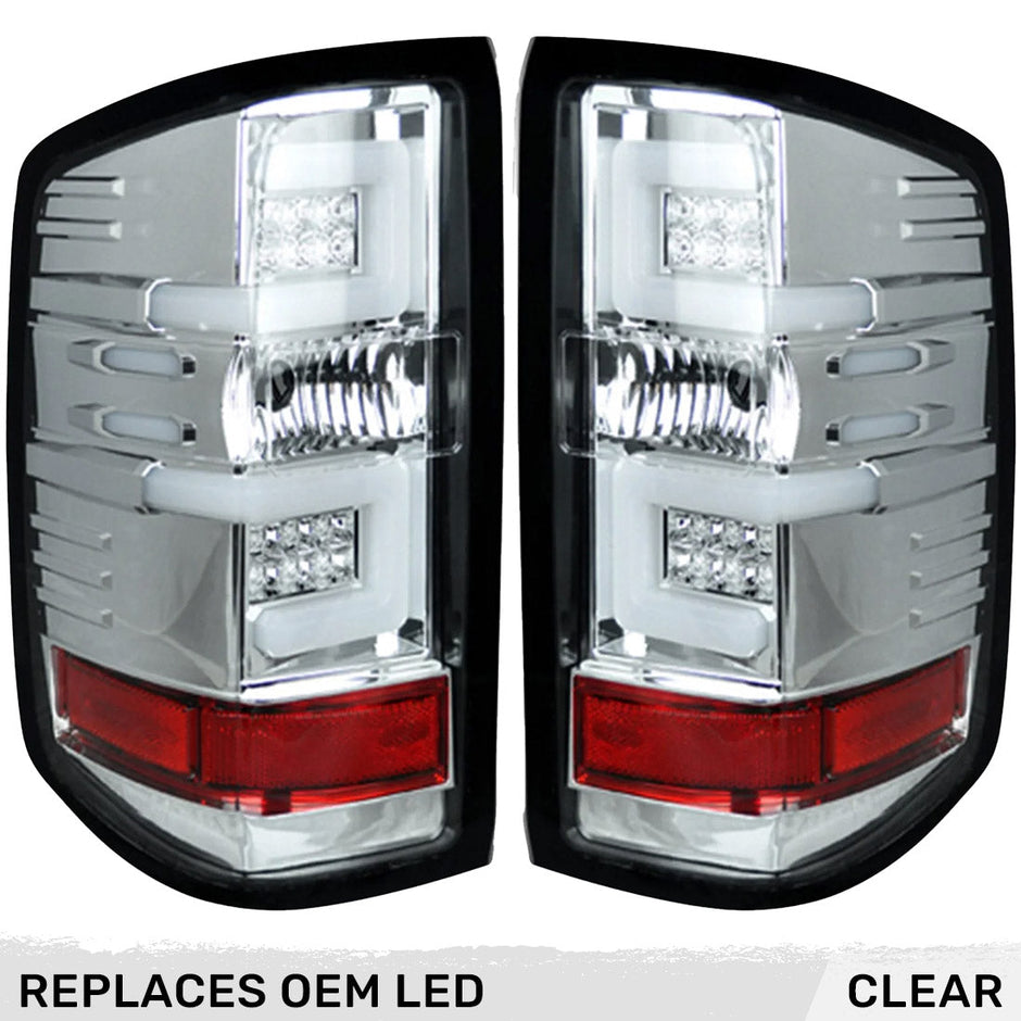 Chevy Silverado 16-18 1500 & 16-19 2500/3500 (Replaces Factory OEM LED Tail Lights ONLY - Also Fits GMC Sierra 15-19 Dually Body Style with Factory OEM LED Tail Lights ONLY) OLED TAIL LIGHTS - Clear Lens