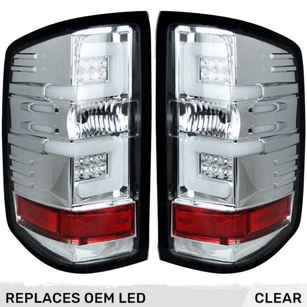 Chevy Silverado 16-18 1500 & 16-19 2500/3500 (Replaces Factory OEM LED Tail Lights ONLY - Also Fits GMC Sierra 15-19 Dually Body Style with Factory OEM LED Tail Lights ONLY) OLED TAIL LIGHTS - Clear Lens