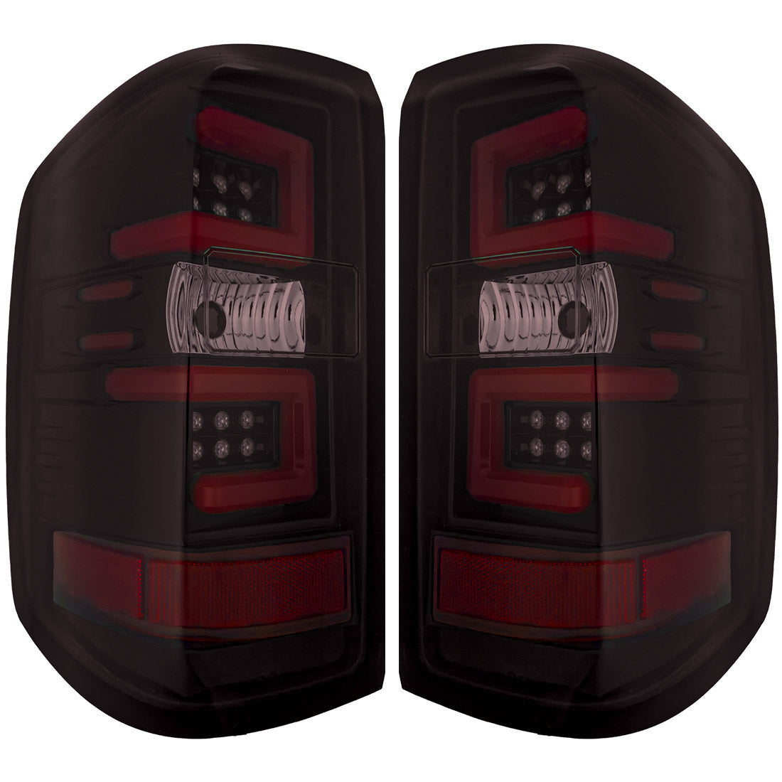 Chevy Silverado 16-18 1500 & 16-19 2500/3500 (Replaces Factory OEM LED Tail Lights ONLY - Also Fits GMC Sierra 15-19 Dually Body Style with Factory OEM LED Tail Lights ONLY) OLED TAIL LIGHTS - Dark Red Smoked Lens - Image 2