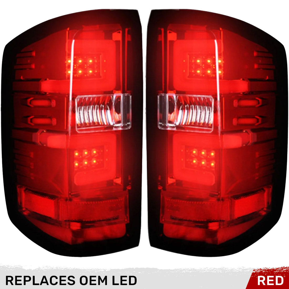 Chevy Silverado 16-18 1500 & 16-19 2500/3500 (Replaces Factory OEM LED Tail Lights ONLY - Also Fits GMC Sierra 15-19 Dually Body Style with Factory OEM LED Tail Lights ONLY) OLED TAIL LIGHTS - Red Lens - Image 2