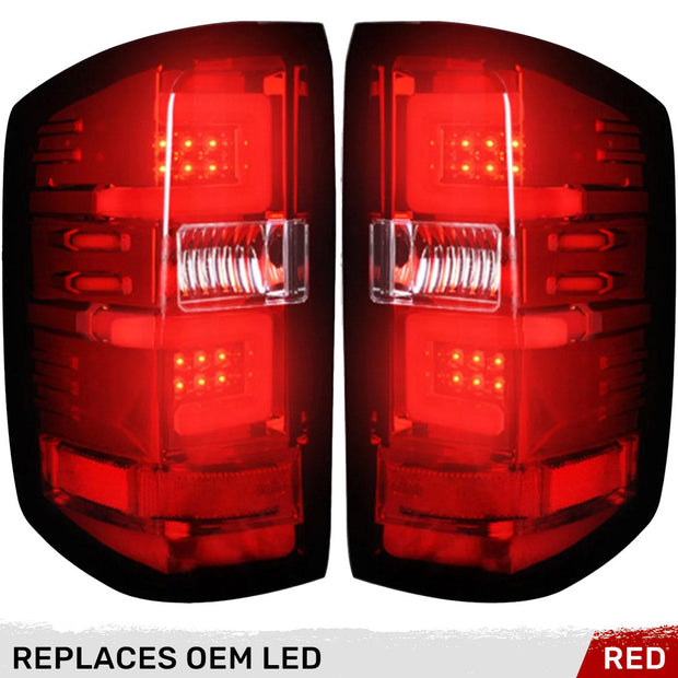 Chevy Silverado 16-18 1500 & 16-19 2500/3500 (Replaces Factory OEM LED Tail Lights ONLY - Also Fits GMC Sierra 15-19 Dually Body Style with Factory OEM LED Tail Lights ONLY) OLED TAIL LIGHTS - Red Lens - Image 2