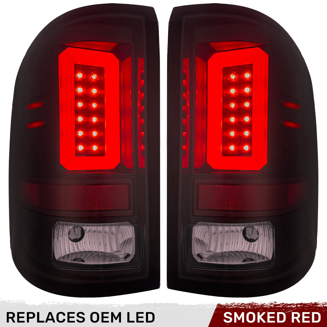 GMC Sierra 16-18 1500 & 16-19 2500/3500 (Only Fits Single Wheel Body Style Trucks with Factory OEM LED Tail Lights) OLED TAIL LIGHTS - Dark Red Smoked Lens - Image 2