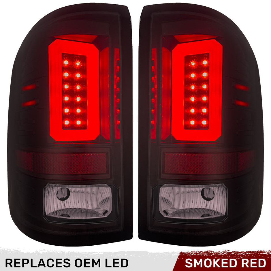 GMC Sierra 16-18 1500 & 16-19 2500/3500 (Only Fits Single Wheel Body Style Trucks with Factory OEM LED Tail Lights) OLED TAIL LIGHTS - Dark Red Smoked Lens - Image 2