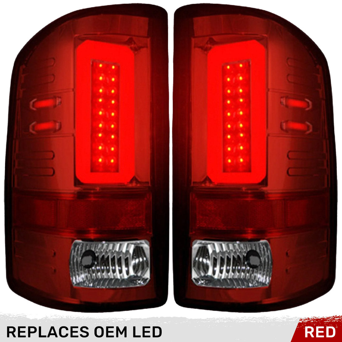 GMC Sierra 16-18 1500 & 16-19 2500/3500 (Only Fits Single Wheel Body Style Trucks with Factory OEM LED Tail Lights) OLED TAIL LIGHTS - Red Lens