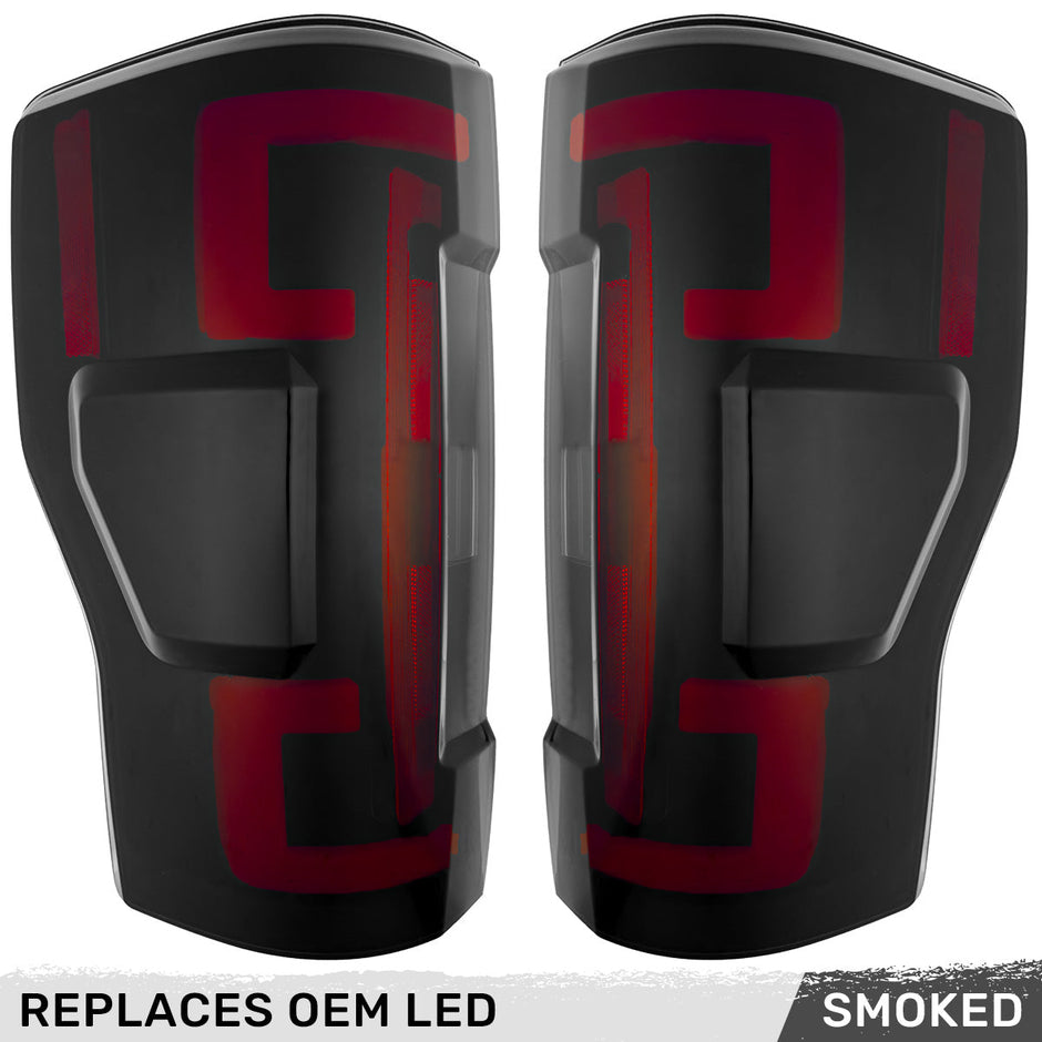 Ford Superduty F250/350/450/550 17-19 (Replaces OEM LED Style Tail Lights with BLIS Blind Spot Warning System) OLED TAIL LIGHTS - Smoked Lens - Image 2