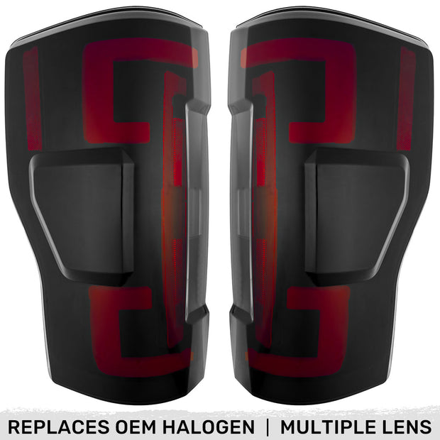 Ford Superduty F250/350/450/550 17-19 (Replaces OEM Halogen Style Tail Lights Both With & Without BLIS Blind Spot Warning System) OLED TAIL LIGHTS - Smoked Lens