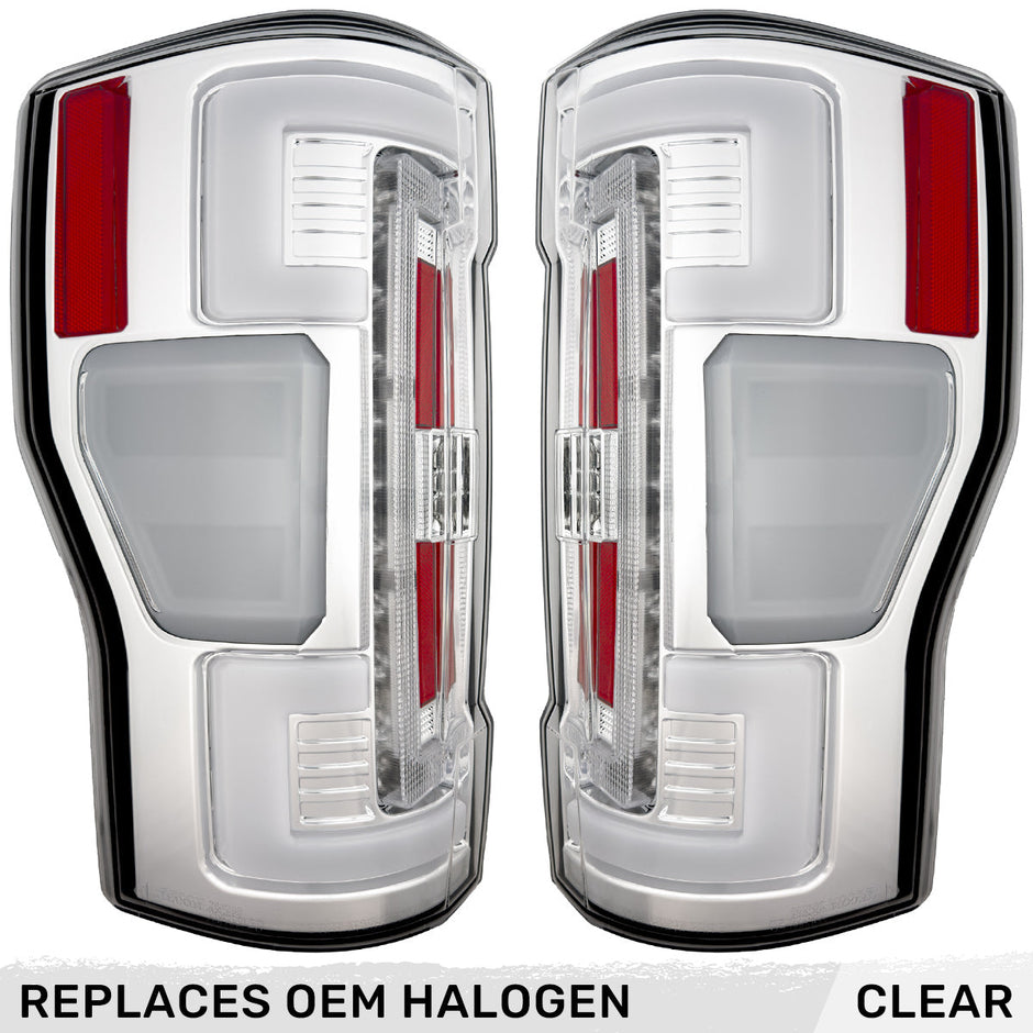 Ford Superduty F250/350/450/550 17-19 (Replaces OEM Halogen Style Tail Lights Both With & Without BLIS Blind Spot Warning System) OLED TAIL LIGHTS - Clear Lens - Image 2