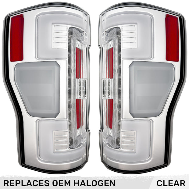 Ford Superduty F250/350/450/550 17-19 (Replaces OEM Halogen Style Tail Lights Both With & Without BLIS Blind Spot Warning System) OLED TAIL LIGHTS - Clear Lens - Image 2