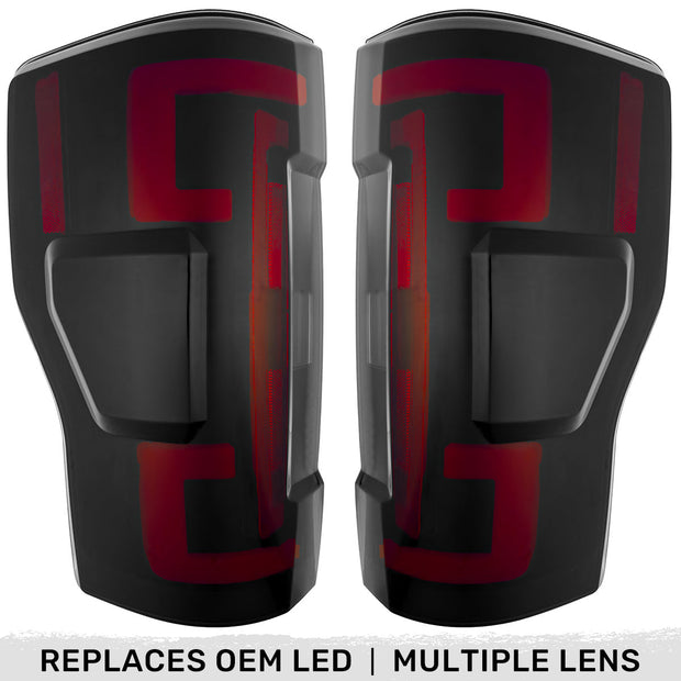 Ford Superduty F250/350/450/550 17-19 (Replaces OEM LED Style Tail Lights with BLIS Blind Spot Warning System) OLED TAIL LIGHTS - Smoked Lens