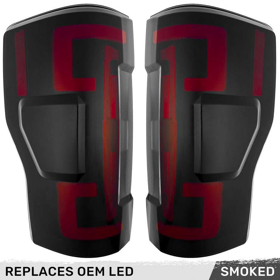 Ford Superduty F250/350/450/550 17-19 (Replaces OEM LED Style Tail Lights with BLIS Blind Spot Warning System) OLED TAIL LIGHTS - Smoked Lens - Image 4
