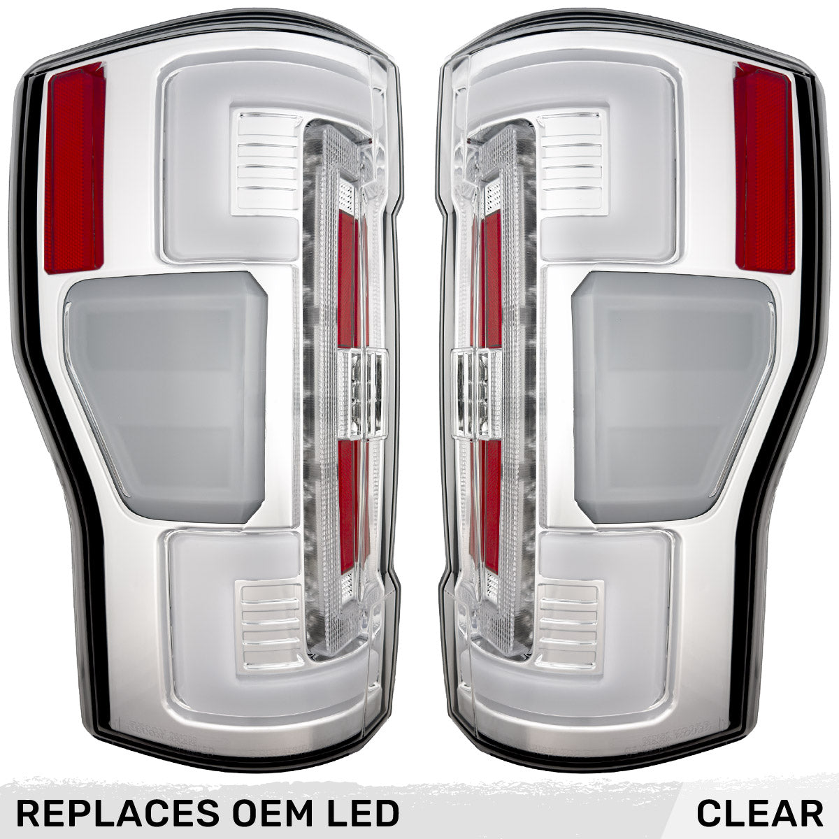 Ford Superduty F250/350/450/550 17-19 (Replaces OEM LED Style Tail Lights with BLIS Blind Spot Warning System) OLED TAIL LIGHTS - Clear Lens