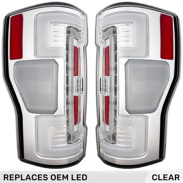 Ford Superduty F250/350/450/550 17-19 (Replaces OEM LED Style Tail Lights with BLIS Blind Spot Warning System) OLED TAIL LIGHTS - Clear Lens