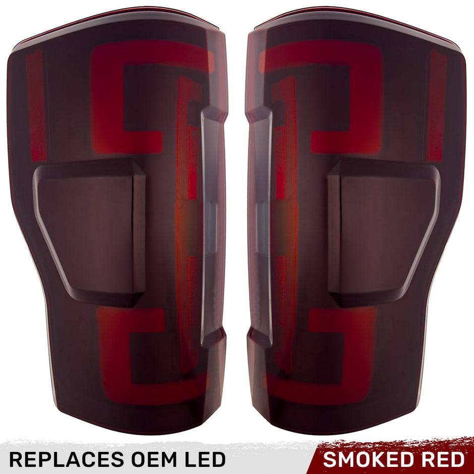 Ford Superduty F250/350/450/550 17-19 (Replaces OEM LED Style Tail Lights with BLIS Blind Spot Warning System) OLED TAIL LIGHTS - Dark Red Smoked Lens - Image 2