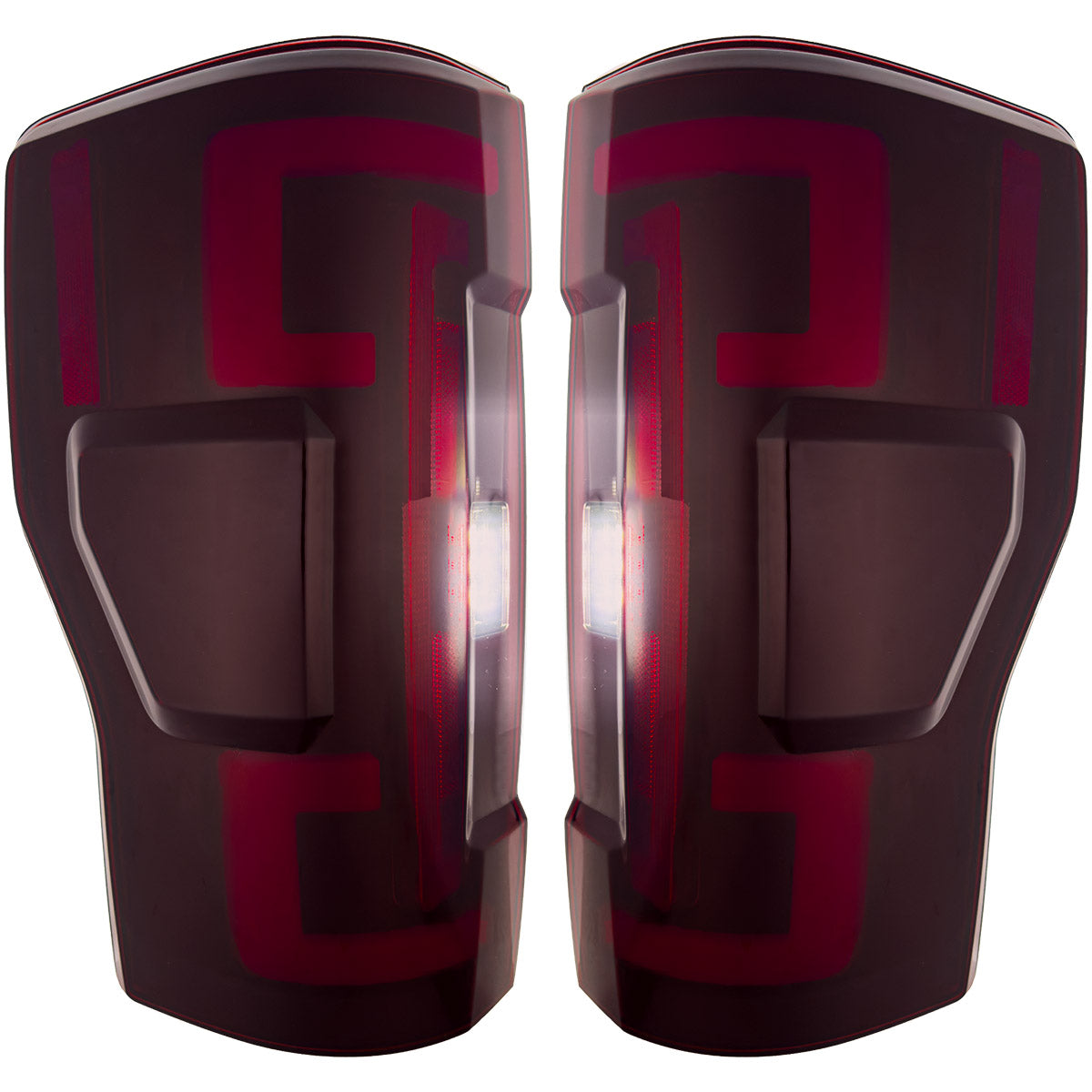 Ford Superduty F250/350/450/550 17-19 (Replaces OEM LED Style Tail Lights with BLIS Blind Spot Warning System) OLED TAIL LIGHTS - Dark Red Smoked Lens