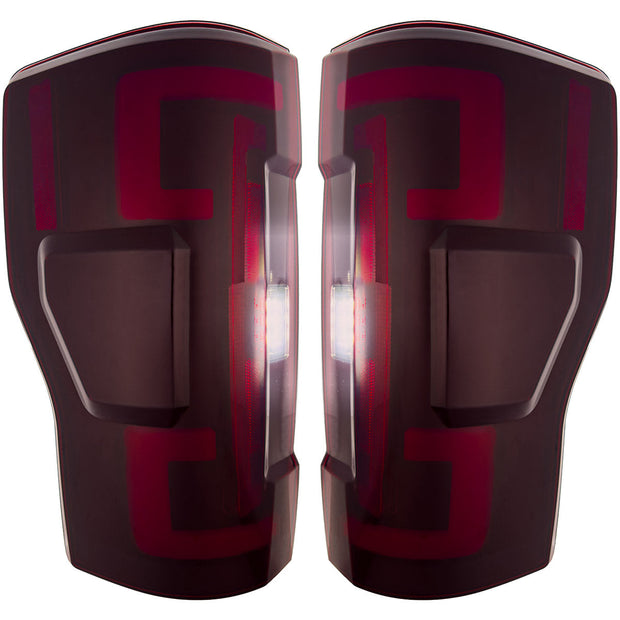 Ford Superduty F250/350/450/550 17-19 (Replaces OEM LED Style Tail Lights with BLIS Blind Spot Warning System) OLED TAIL LIGHTS - Dark Red Smoked Lens