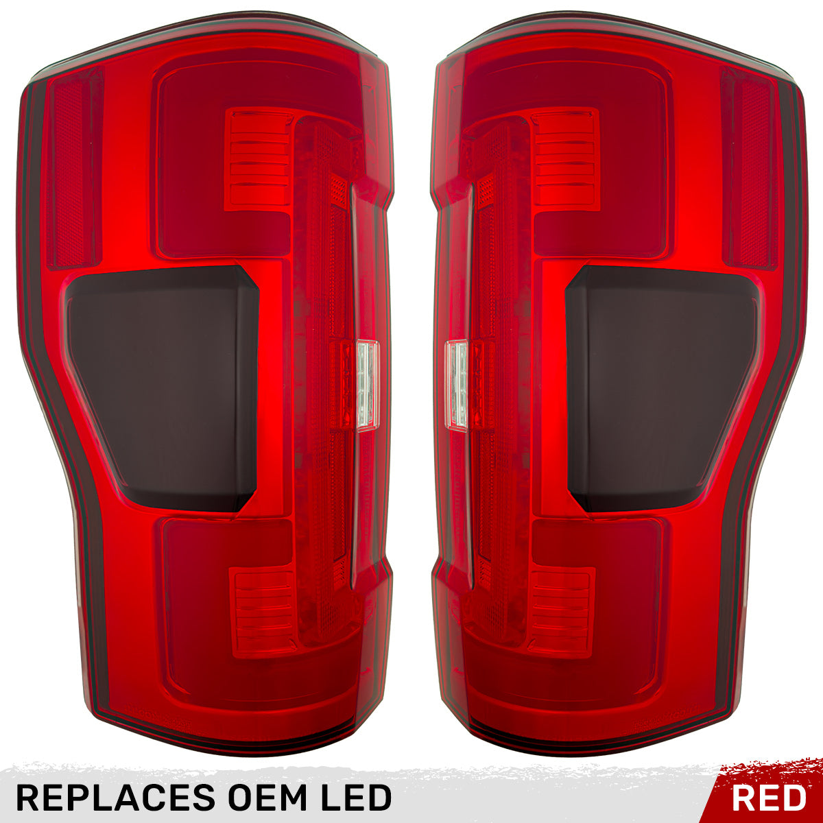 Ford Superduty F250/350/450/550 17-19 (Replaces OEM LED Style Tail Lights with BLIS Blind Spot Warning System) OLED TAIL LIGHTS - Red Lens