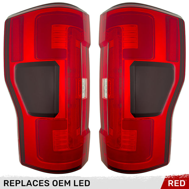 Ford Superduty F250/350/450/550 17-19 (Replaces OEM LED Style Tail Lights with BLIS Blind Spot Warning System) OLED TAIL LIGHTS - Red Lens