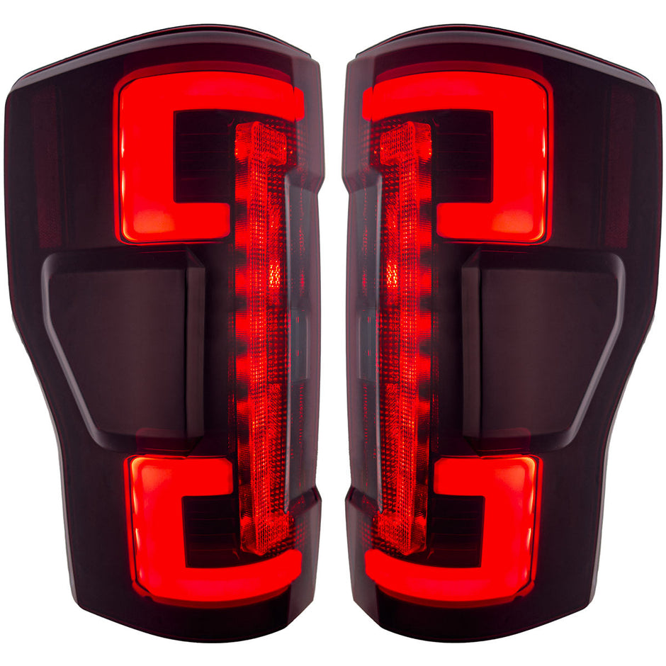 Ford Superduty F250/350/450/550 17-19 (Replaces OEM Halogen Style Tail Lights Both With & Without BLIS Blind Spot Warning System) OLED TAIL LIGHTS - Dark Red Smoked Lens