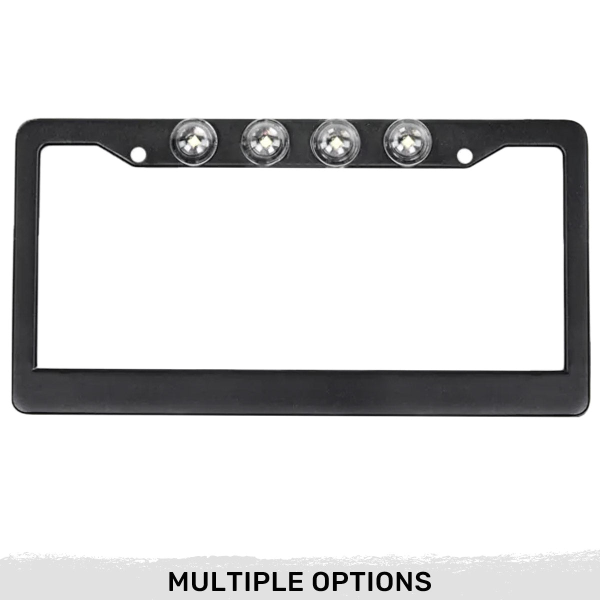 Black Aluminum License Plate Frame with Four 6000K XML CREE LED Reverse Lights - Fits all Standard U.S. License Plates