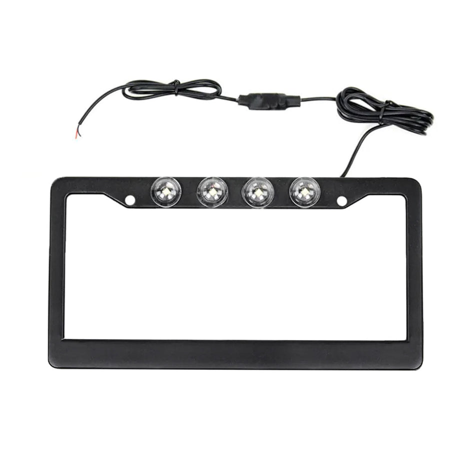Black Aluminum License Plate Frame with Four 6000K XML CREE LED Reverse Lights - Fits all Standard U.S. License Plates - Image 4