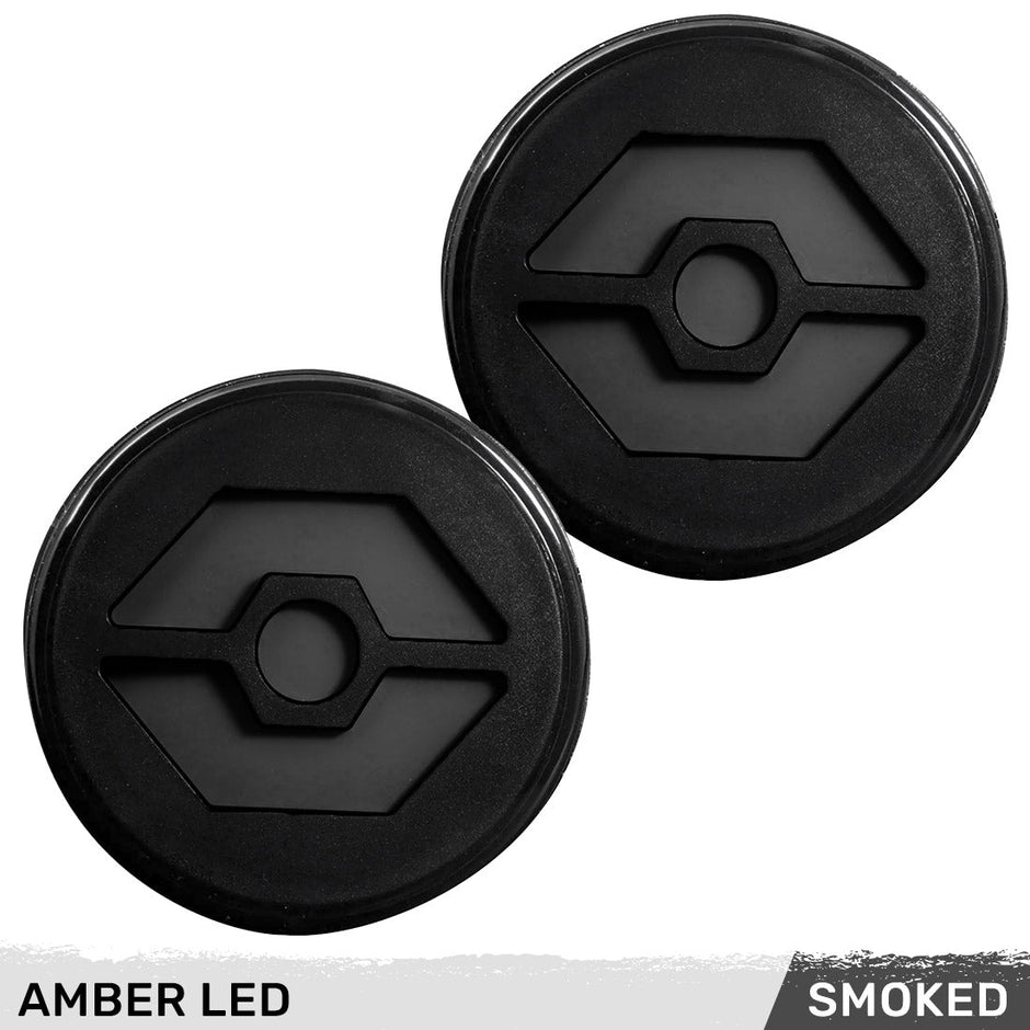 Jeep 07-18 JK Wrangler Round Front Turn Signal Lenses with Amber Hexagon-Shaped OLED Design Located Under Front Headlights - Smoked Lens - Image 5