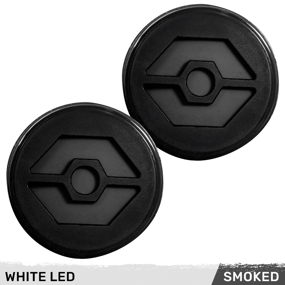 Jeep 07-18 JK Wrangler Round Front Turn Signal Lenses with White Hexagon-Shaped OLED Design Located Under Front Headlights - Smoked Lens - Image 3