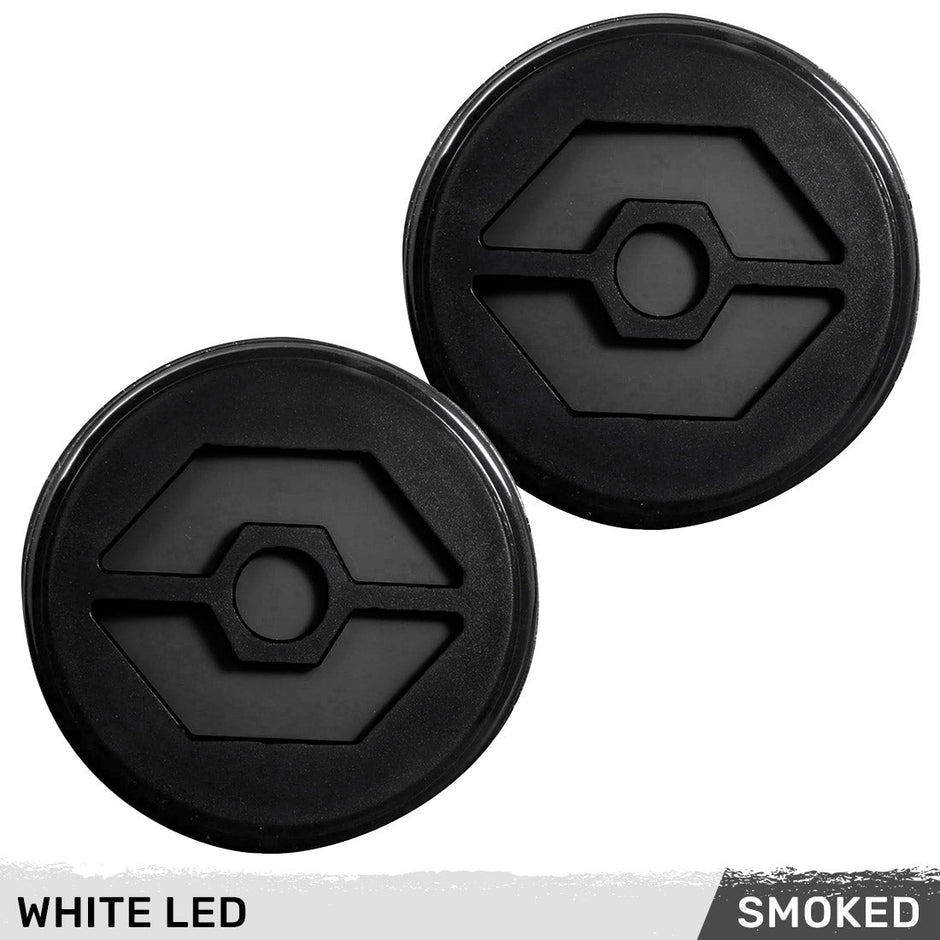 Jeep 07-18 JK Wrangler Round Front Turn Signal Lenses with White Hexagon-Shaped OLED Design Located Under Front Headlights - Smoked Lens - Image 3