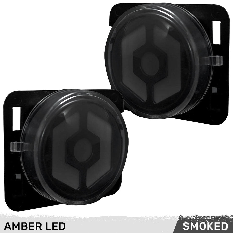 Jeep 07-18 JK Wrangler Round Front Fender Lenses with Amber Hexagon-Shaped OLED Design Located on Front Side Fender - Smoked Lens - Image 5