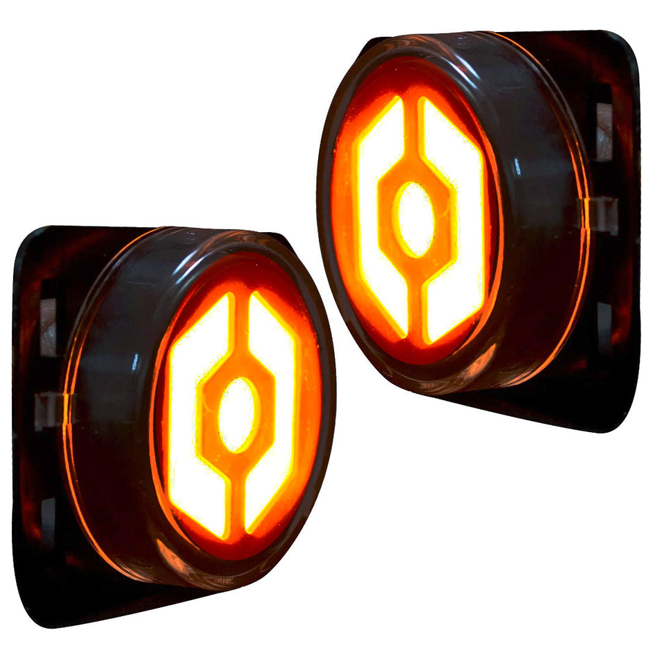 Jeep 07-18 JK Wrangler Round Front Fender Lenses with Amber Hexagon-Shaped OLED Design Located on Front Side Fender - Smoked Lens - Image 4