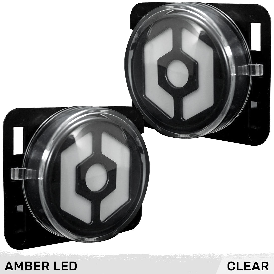 Jeep 07-18 JK Wrangler Round Front Fender Lenses with Amber Hexagon-Shaped OLED Design Located on Front Side Fender - Clear Lens - Image 4