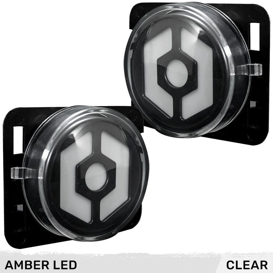 Jeep 07-18 JK Wrangler Round Front Fender Lenses with Amber Hexagon-Shaped OLED Design Located on Front Side Fender - Clear Lens - Image 4