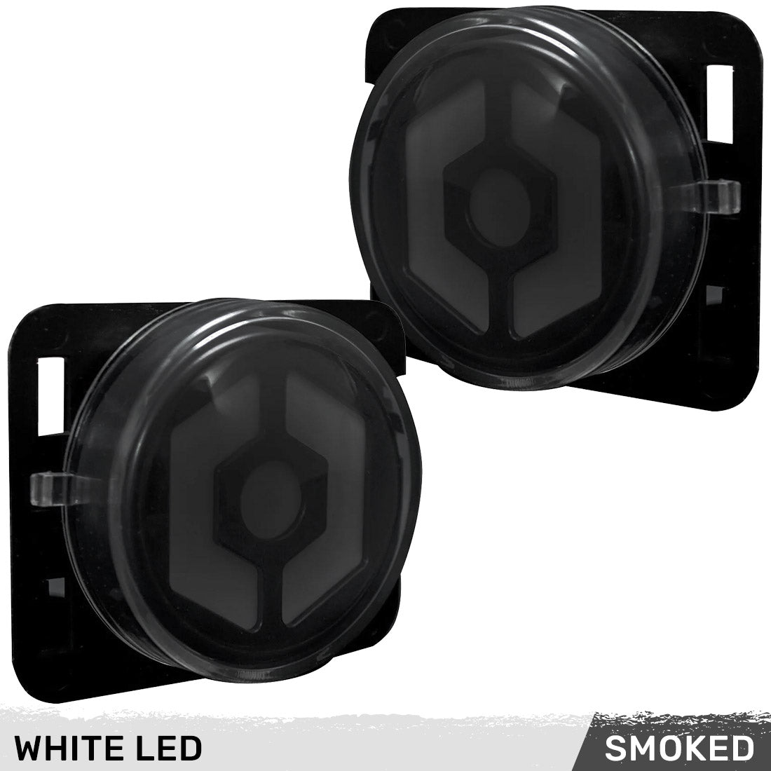 Jeep 07-18 JK Wrangler Round Front Fender Lenses with White Hexagon-Shaped OLED Design Located on Front Side Fender - Smoked Lens - Image 2