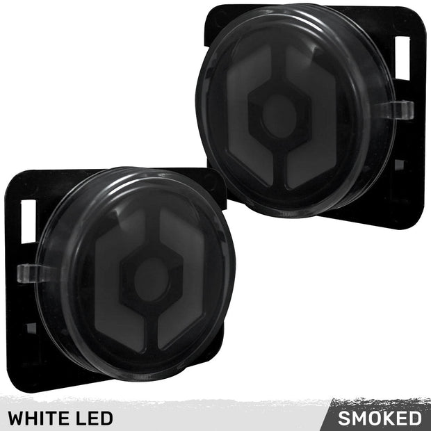 Jeep 07-18 JK Wrangler Round Front Fender Lenses with White Hexagon-Shaped OLED Design Located on Front Side Fender - Smoked Lens - Image 2
